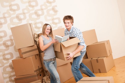 Packed moving boxes and furniture prepared for house removals in Sutton